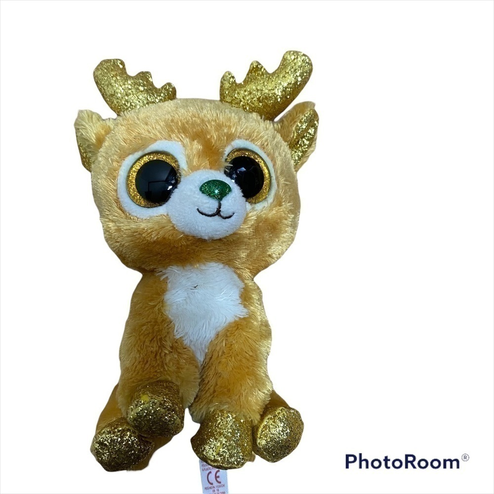 TY Glitzy TYSilk Beanie Boo Stuffed Reindeer Deer Kids Plush Gold